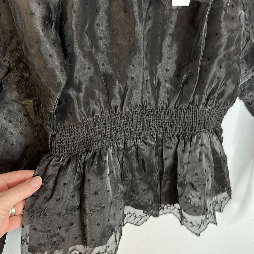 Topshop Dobby Shirred Waist Women's Long Sleeve Blouse Black Size 2 New - Picture 6 of 9
